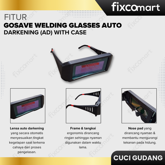 GARAGE SALE-GOSAVE WELDING GLASSES AUTO DARKENING (AD) WITH CASE–Spesial Cuci Gudang, Borong Sekarang~