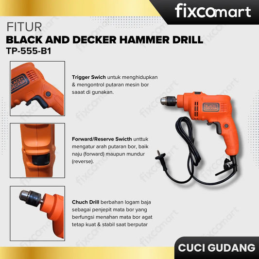 GARAGE SALE-Black and Decker Hammer Drill TP-555-B1 FIXCOMART