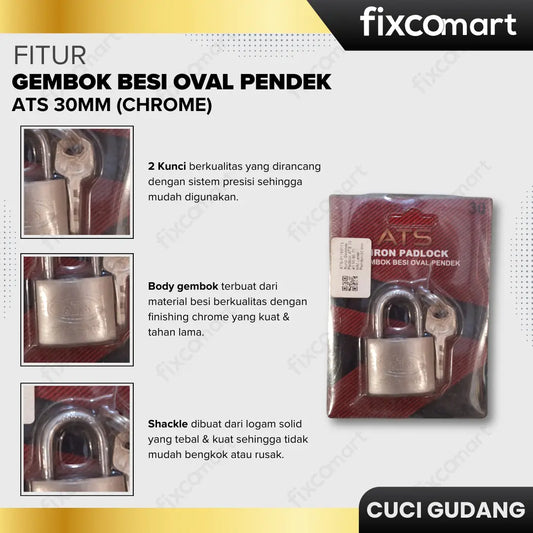 GARAGE SALE-GEMBOK BESI OVAL ATS 30MM (CHROME) FIXCOMART