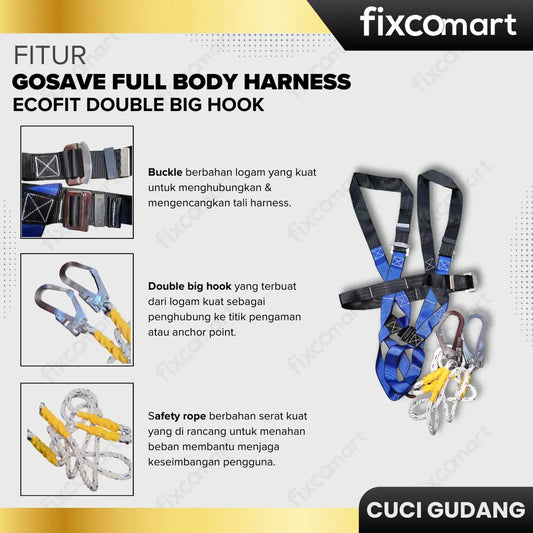 GARAGE SALE-GOSAVE FULL BODY HARNESS ECOFIT DOUBLE BIG HOOK FIXCOMART