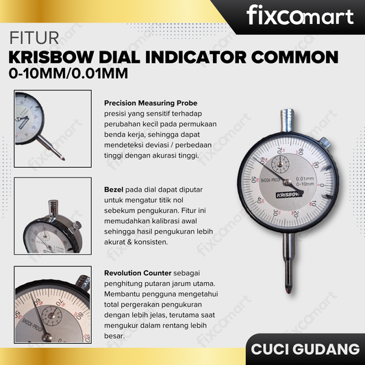GARAGE SALE-KRISBOW DIAL INDICATOR COMMON 0-10MM/0.01MM