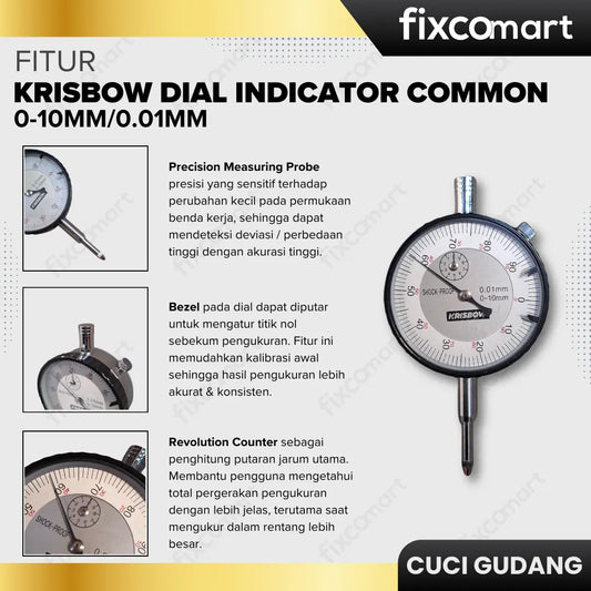 GARAGE SALE-KRISBOW DIAL INDICATOR COMMON 0-10MM/0.01MM FIXCOMART