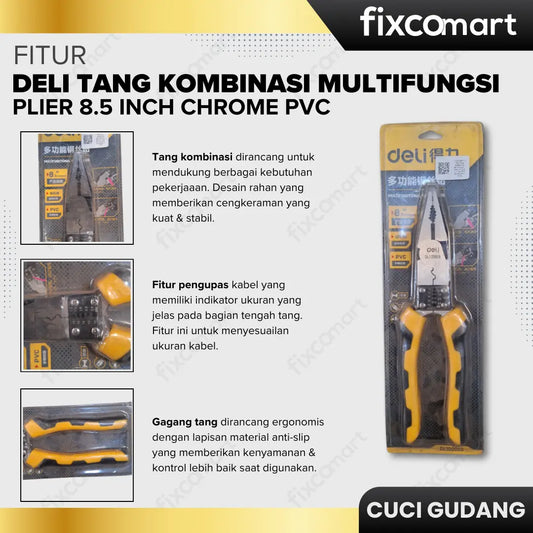 GARAGE SALE - Deli Tang Kombinasi Multifungsi / Plier 8.5 inch Chrome PVC DL100008 (1 PCS) FIXCOMART
