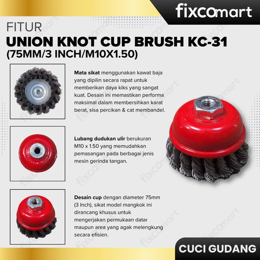 GARAGE SALE- Union Knot Cup Brush KC-31 (75mm/3 inch/M10x1.50) FIXCOMART