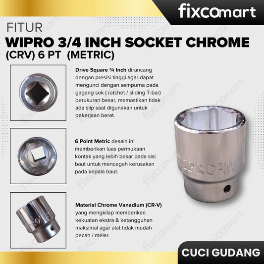 GARAGE SALE-WIPRO 3/4 Inch SOCKET CHROME (CRV) 6 PT (METRIC) FIXCOMART