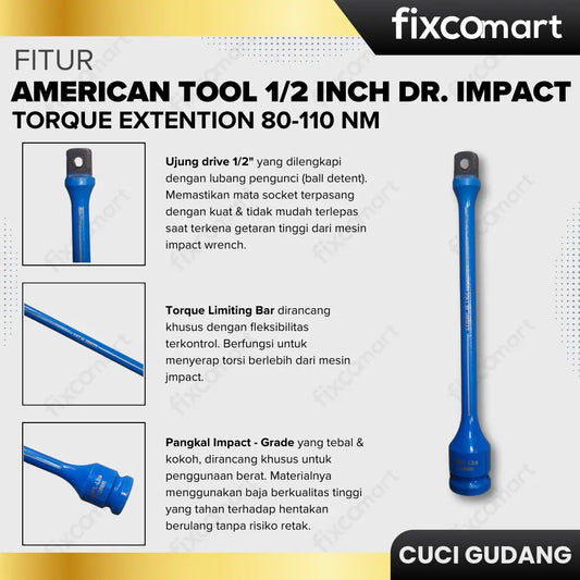 GARAGE SALE-AMERICAN TOOL 1/2 Inch DR. Impact Torque Extention 80-110 Nm FIXCOMART