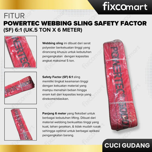 GARAGE SALE-Powertec Webbing Sling Safety Factor (SF) 6:1 (UK.5 Ton x 6 Meter) FIXCOMART