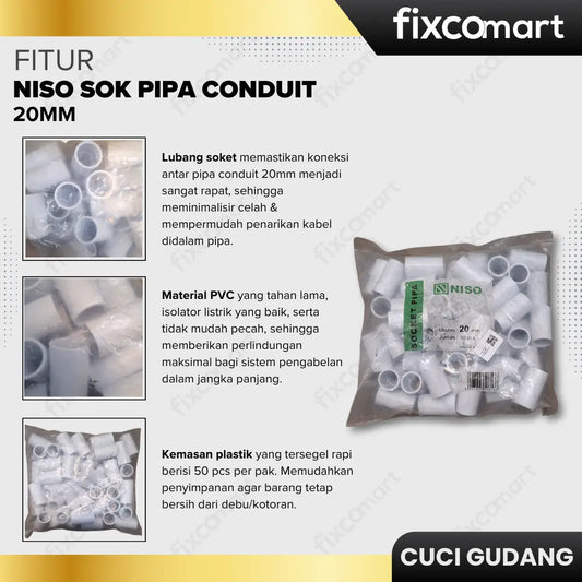 GARAGE SALE-Niso Sok Pipa Conduit 20mm –Spesial Cuci Gudang, Borong Sekarang~ FIXCOMART