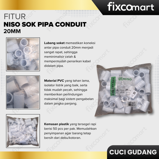 GARAGE SALE-Niso Sok Pipa Conduit 20mm –Spesial Cuci Gudang, Borong Sekarang~