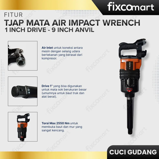 GARAGE SALE - Tjap Mata Air Impact Wrench 1 Inch Drive - 9 Inch ANVIL FIXCOMART