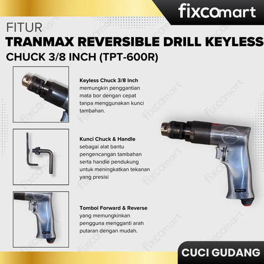 GARAGE SALE - Tranmax Reversible Drill With Keyless Chuck 3/8 inch(TPT-600R) FIXCOMART