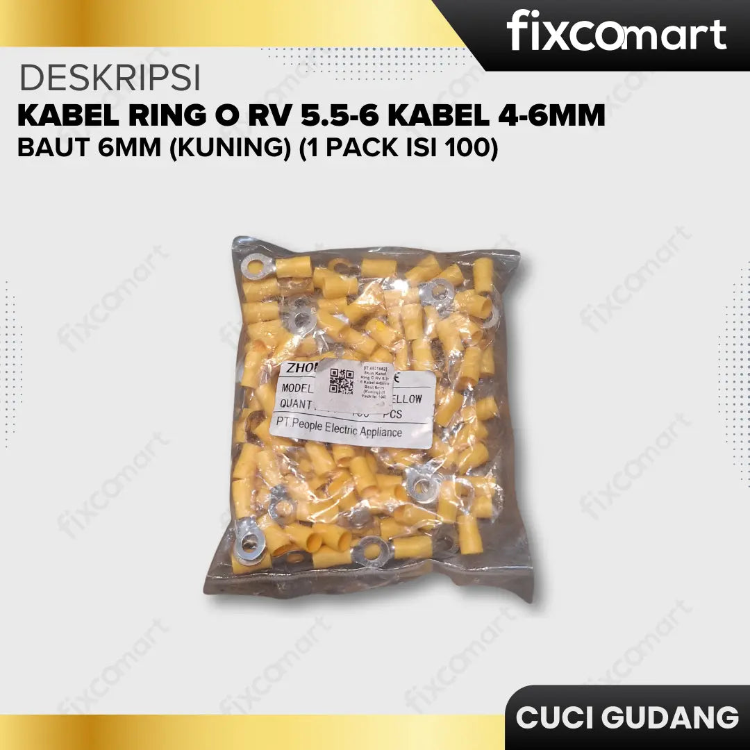 GARAGE SALE-Skun Kabel Ring O RV 5.5-6 Kabel 4-6mm Baut 6mm (Kuning) (1 Pack isi 100) FIXCOMART