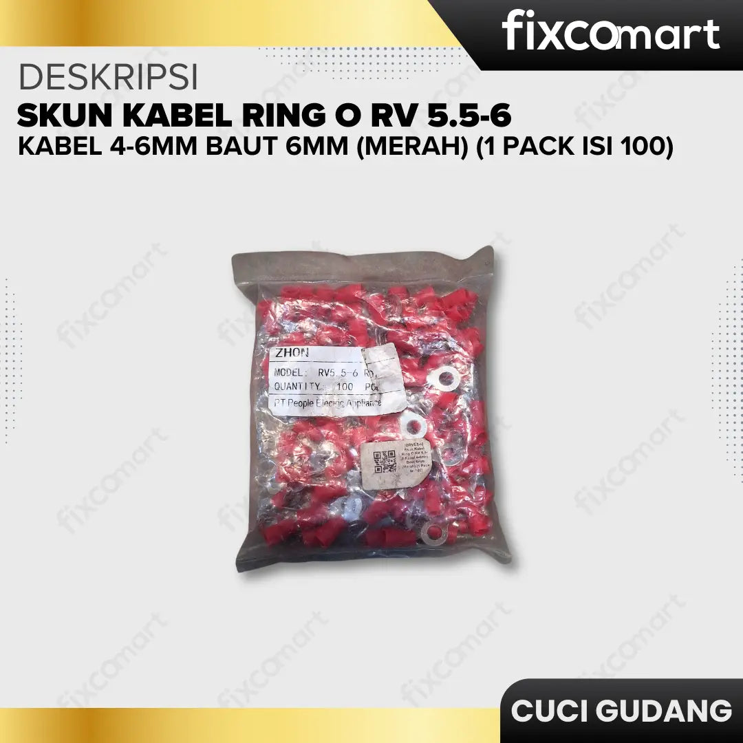 GARAGE SALE-Skun Kabel Ring O RV 5.5-6 Kabel 4-6mm Baut 6mm (Merah) (1 Pack isi 100) FIXCOMART