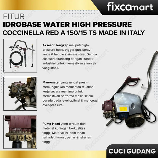 GARAGE SALE-Idrobase Water High Pressure COCCINELLA RED A 150/15 TS (150 bar) Made in Italy FIXCOMART