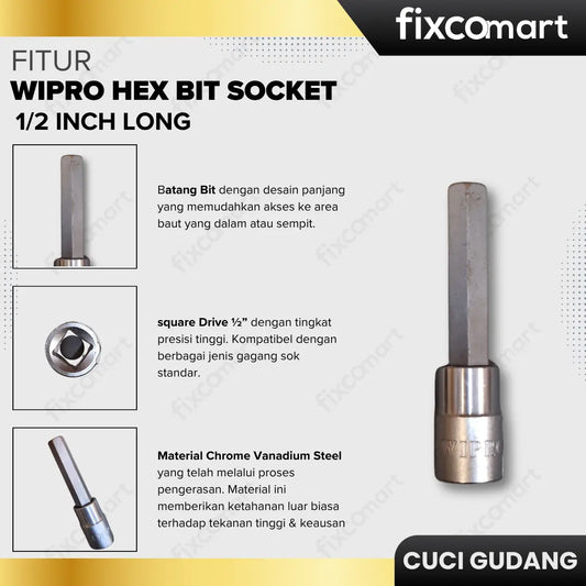 GARAGE SALE - WIPRO HEX BIT SOCKET 1/2 inch Long FIXCOMART
