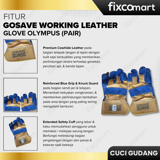 GARAGE SALE - GOSAVE WORKING LEATHER GLOVE OLYMPUS (PAIR) FIXCOMART