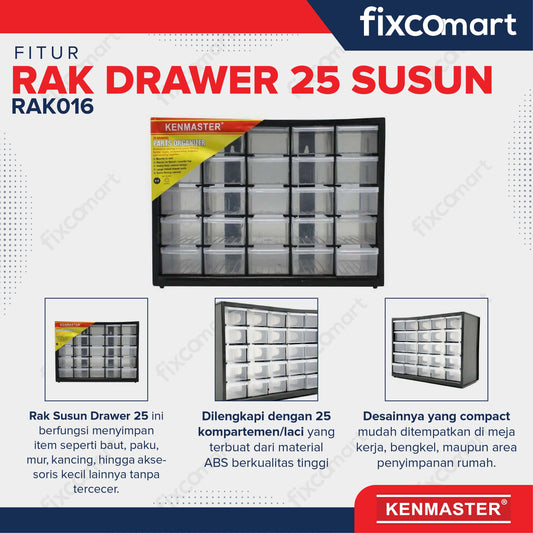 Kenmaster Rak Drawer 25 Susun - Kotak Penyimpanan Partisi Baut Paku Komponen Tools