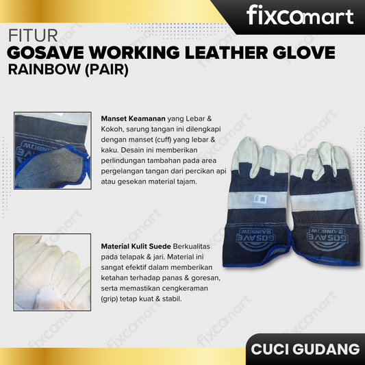 GARAGE SALE - GOSAVE WORKING LEATHER GLOVE RAINBOW (PAIR)