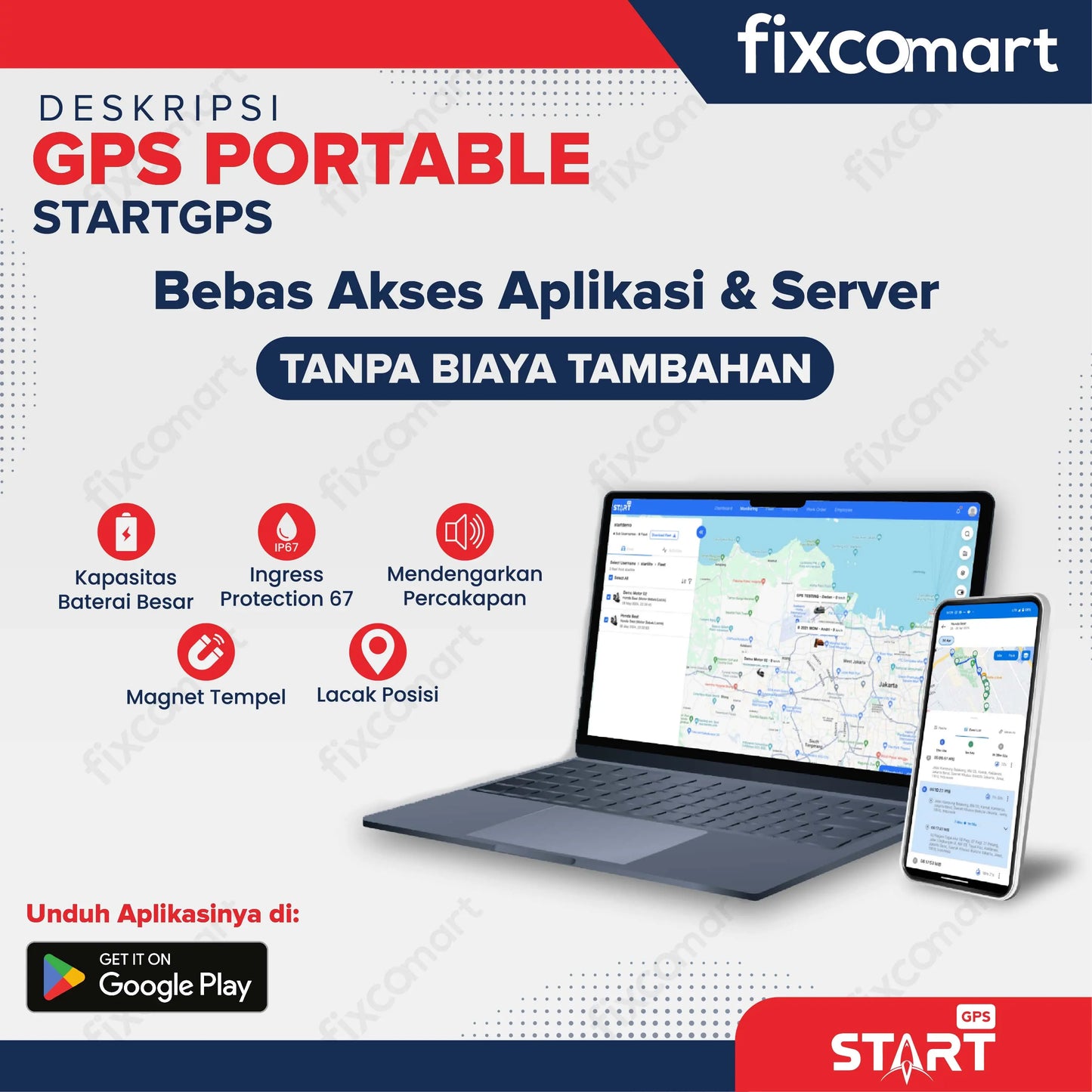 GPS TRACKER PORTABLE STARTGPS - Alat Keamanan Kendaraan Mobil Motor Koper Tas FIXCOMART