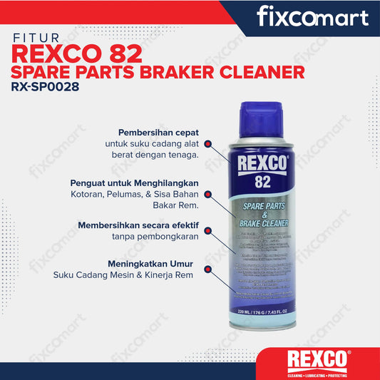 Rexco 82 Spare Parts & Brake Cleaner 220ml Pembersih Rem dan Suku Cadang FIXCOMART