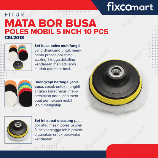 FIXCOMART Busa Alat Poles Mobil Motor 5 Inch 10 Pcs Sponge Polishing Set Premium FIXCOMART