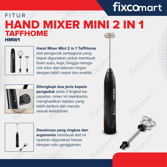 TaffHOME Hand Mixer Mini 2 in 1 Pengocok Telur Milk Frother FIXCOMART
