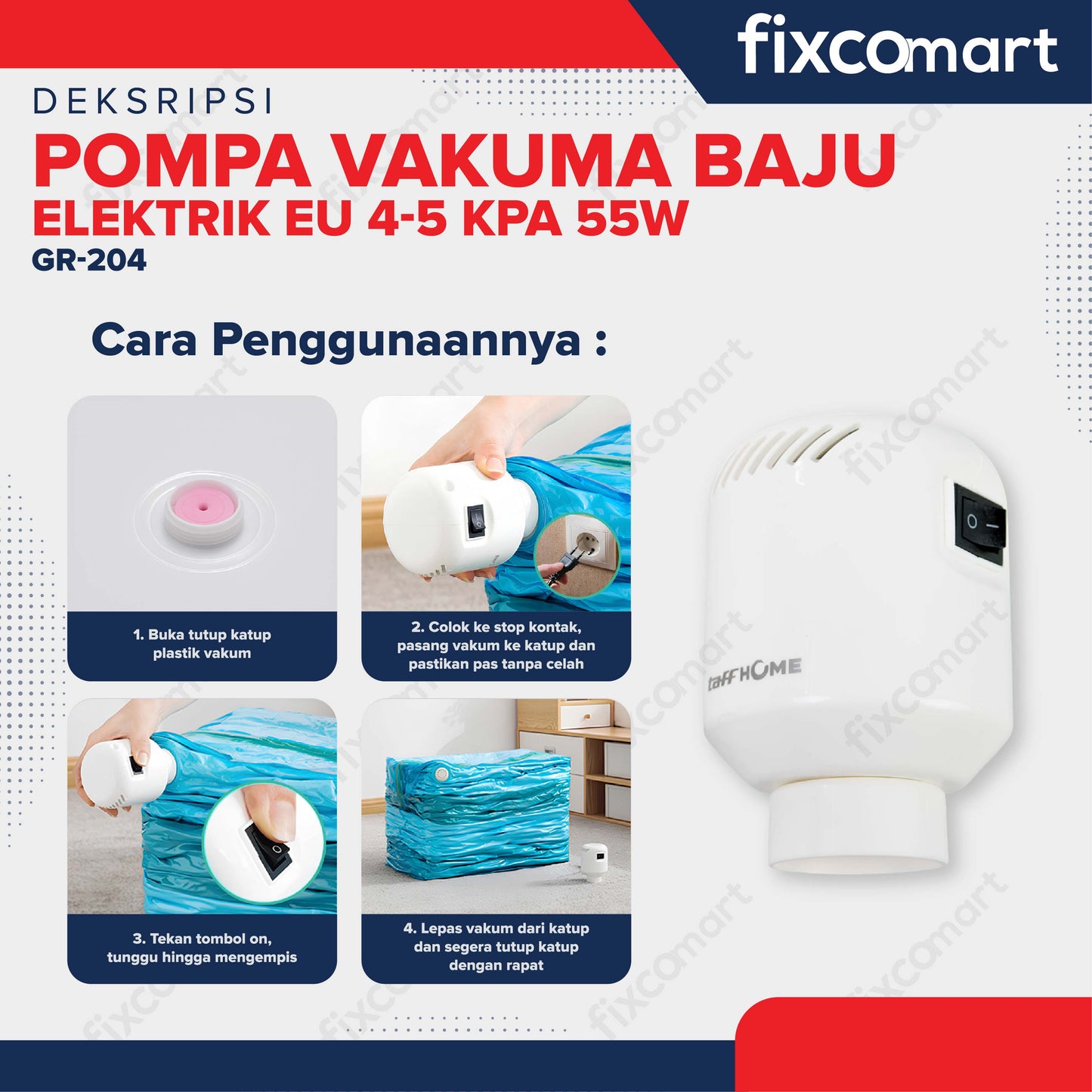 TaffHOME Pompa Vakum Baju Elektrik Vacuum Bag Pump EU 4-5 kPa 55W