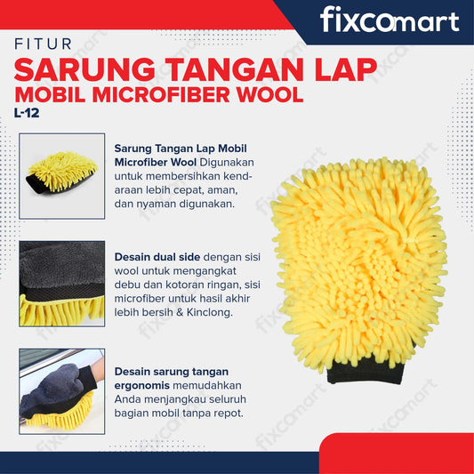 FIXCOMART Sarung Tangan Lap Mobil Microfiber Wool Dual Side Car Wash Glove Premium FIXCOMART