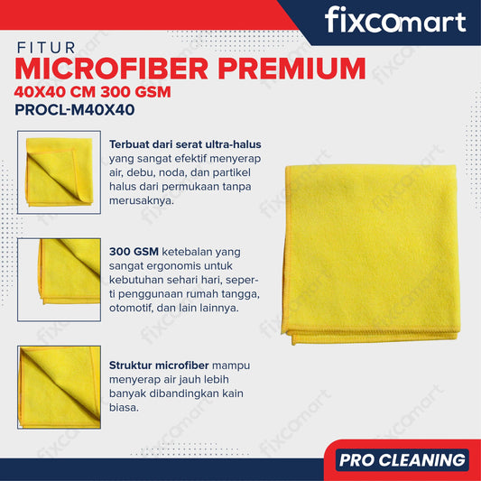 FIXCOMART Pro Cleaning Microfiber Premium 40x40 cm 300 GSM - Kuning FIXCOMART