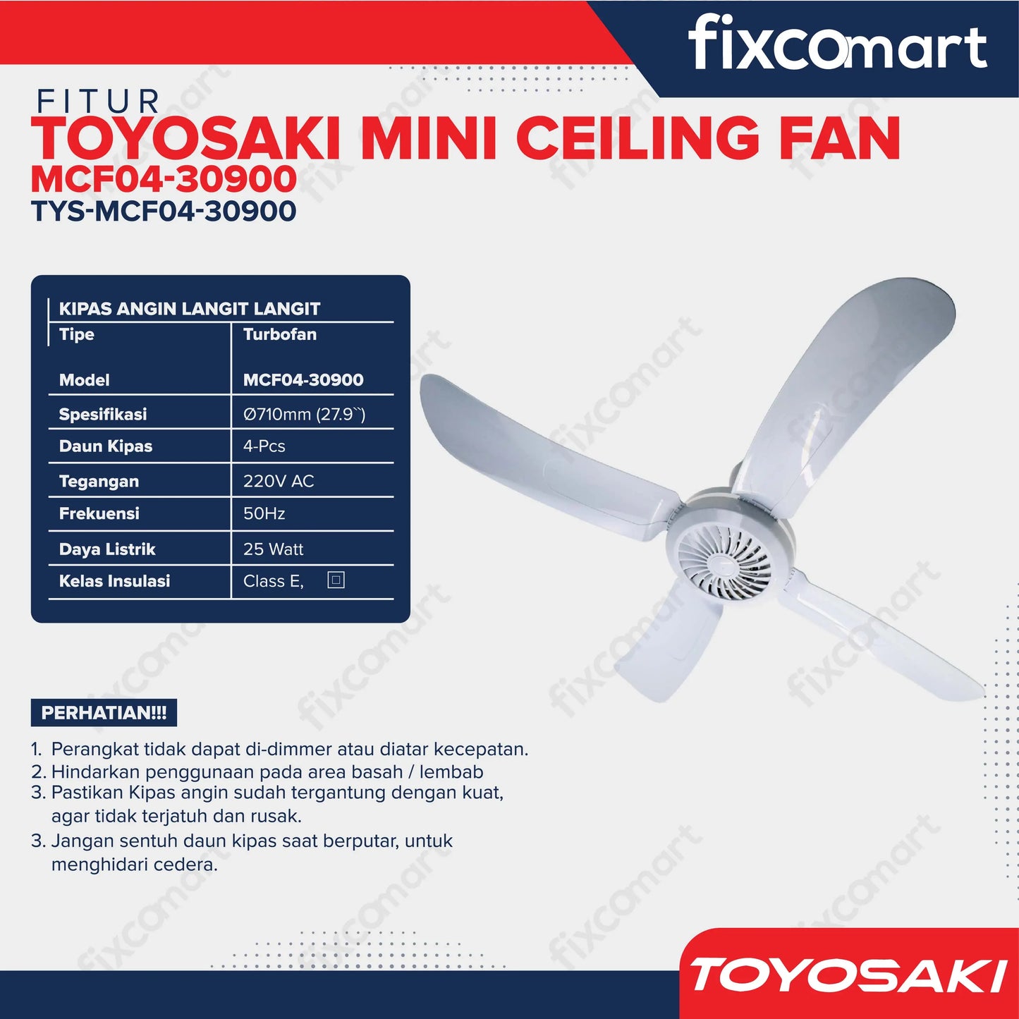 TOYOSAKI MINI CEILING FAN 27.9 inch FIXCOMART