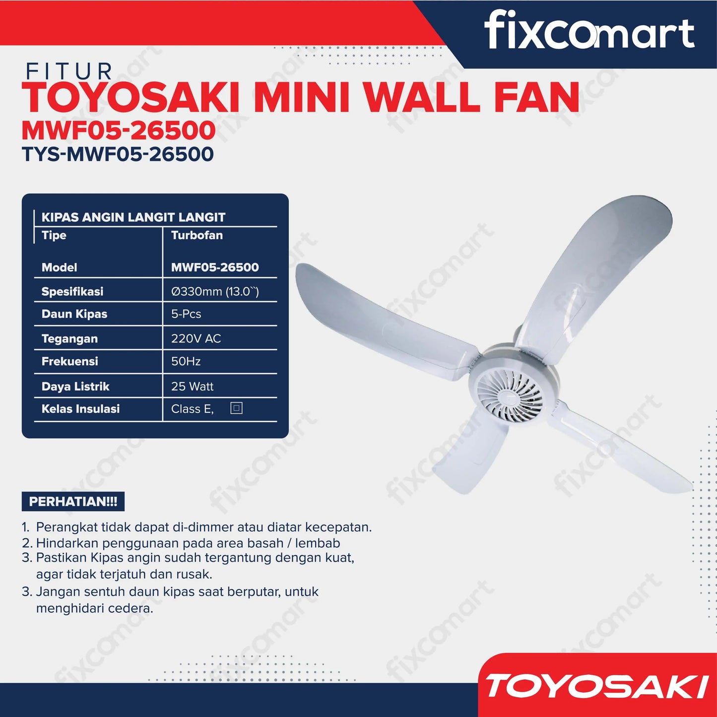 TOYOSAKI MINI WALL FAN MWF 13 inch FIXCOMART