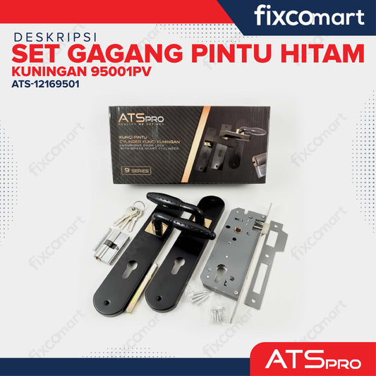 ATS Pro Gagang Body Kunci Pintu Kuningan Set Besar HITAM CYL. KUNINGAN 95001PV