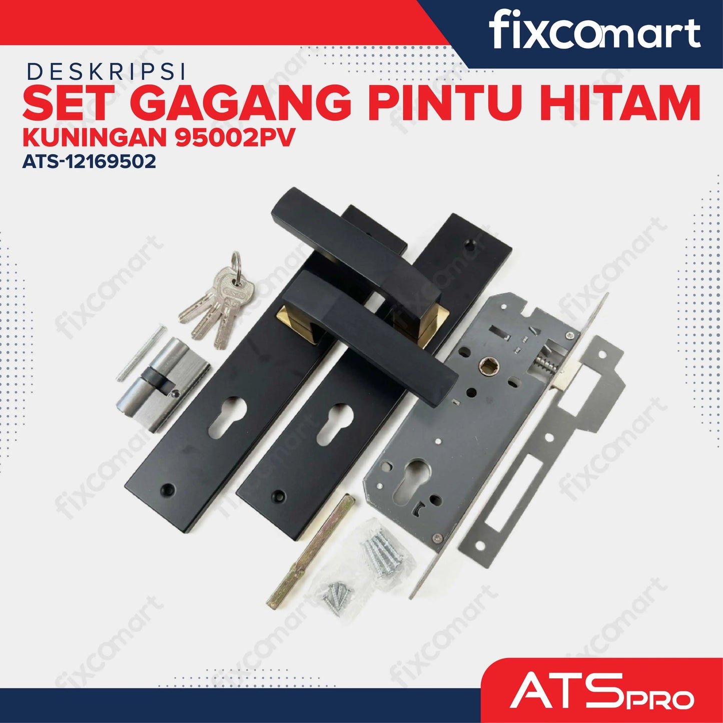 ATS Pro Gagang Body Kunci Pintu Kuningan Set Besar HITAM CYL. KUNINGAN 95002PV FIXCOMART