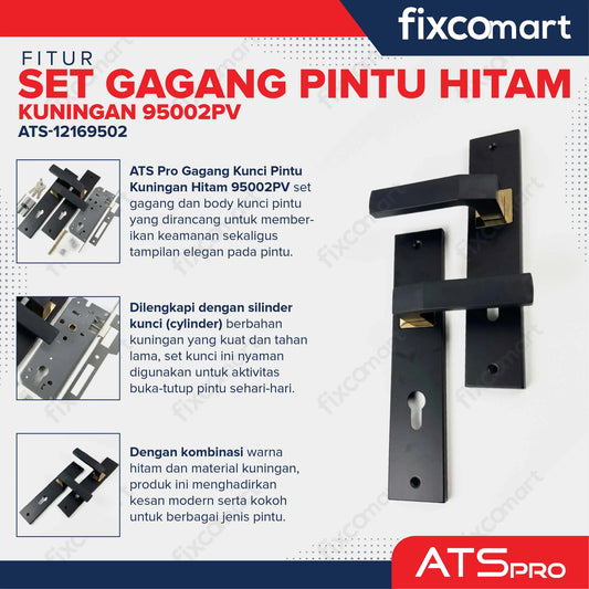 ATS Pro Gagang Body Kunci Pintu Kuningan Set Besar HITAM CYL. KUNINGAN 95002PV FIXCOMART