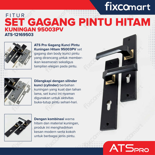 ATS Pro Gagang Body Kunci Pintu Kuningan Set Besar HITAM CYL. KUNINGAN 95003PV FIXCOMART