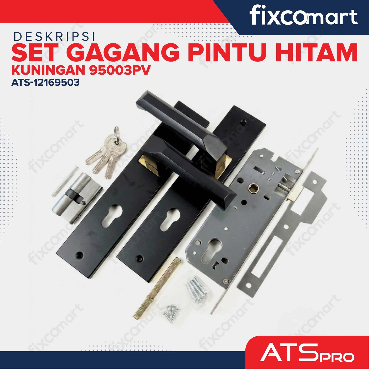 ATS Pro Gagang Body Kunci Pintu Kuningan Set Besar HITAM CYL. KUNINGAN 95003PV FIXCOMART