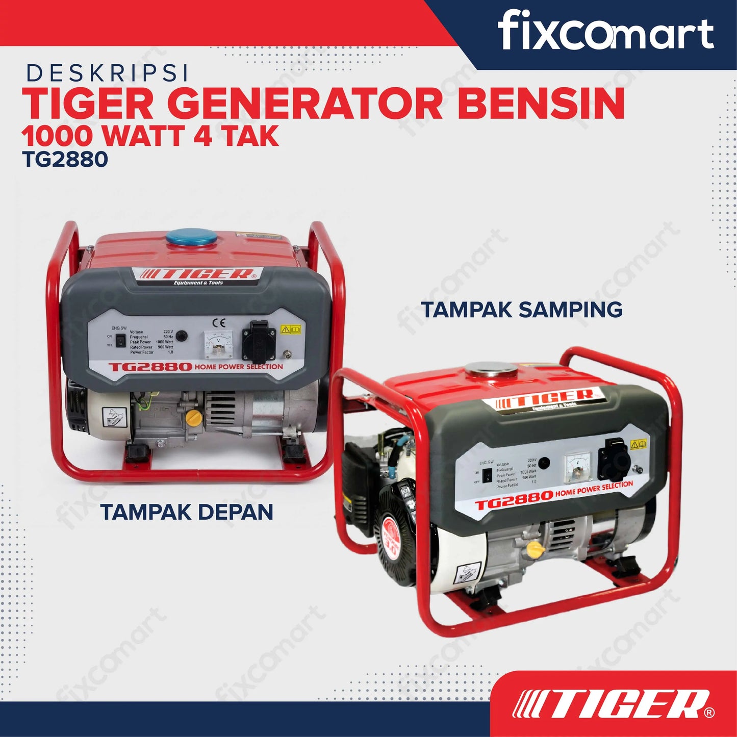 TIGER Genset TG2800 1000W TG 2800 Power Generator Bensin 1000 Watt 4 Tak FIXCOMART