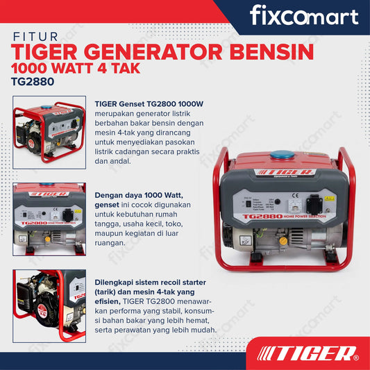 TIGER Genset TG2800 1000W TG 2800 Power Generator Bensin 1000 Watt 4 Tak FIXCOMART