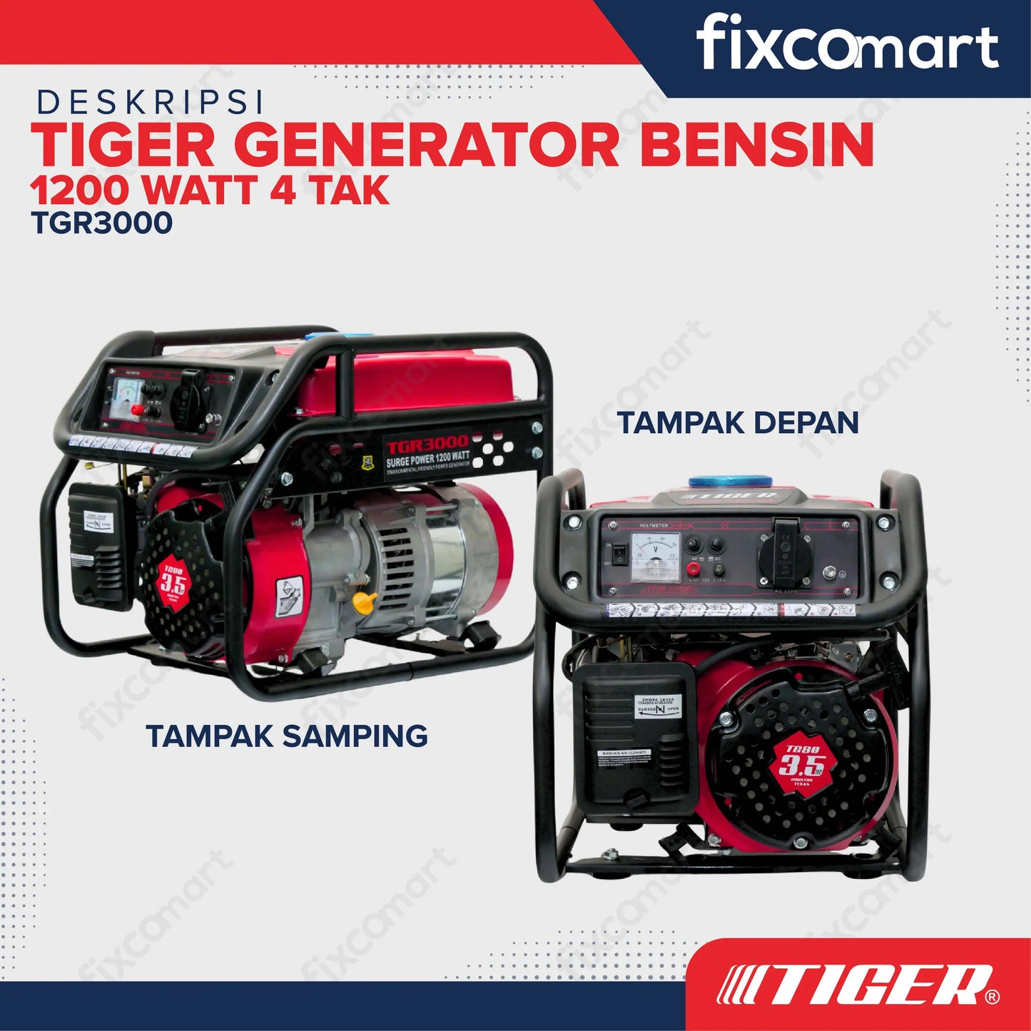 TIGER Genset TGR3000 1200W TGR 3000 Power Generator Bensin 1200 Watt 4 Tak FIXCOMART