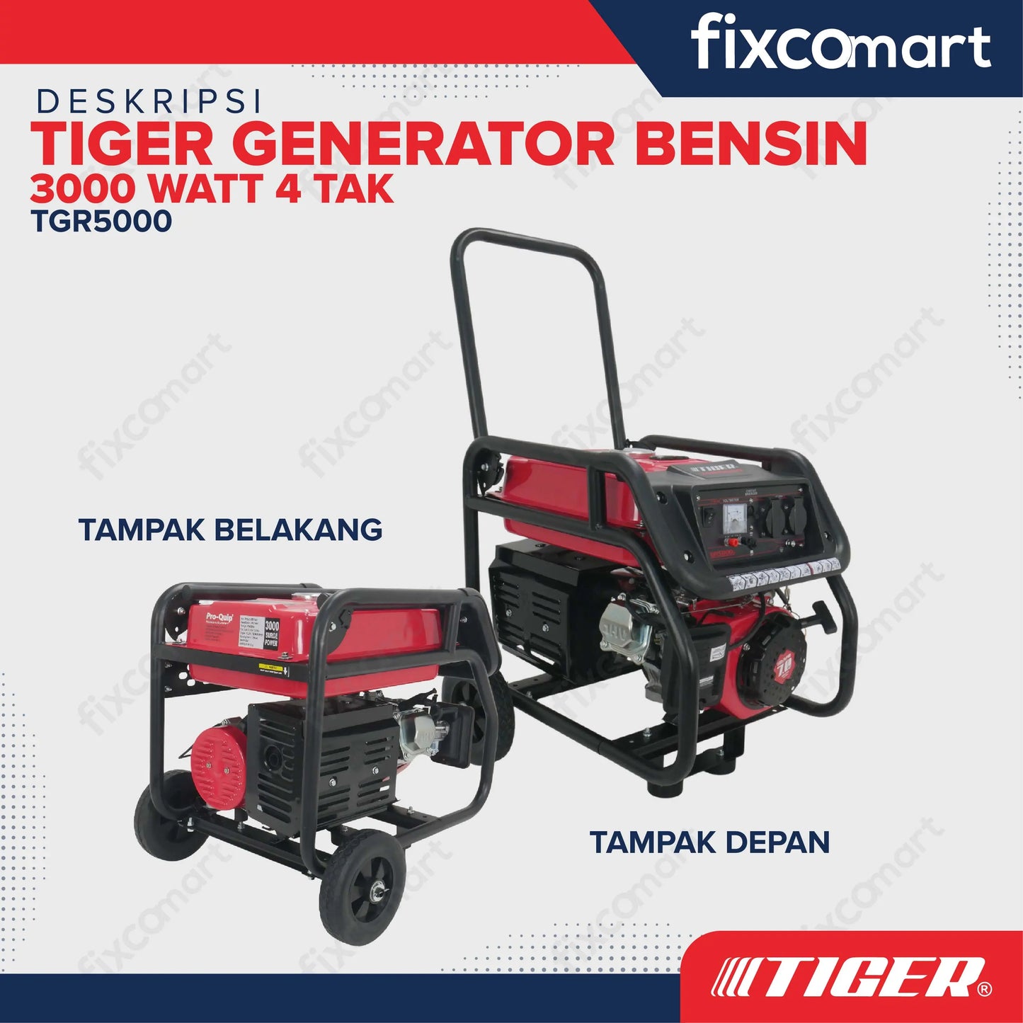 TIGER Genset TGR5000 3000W TGR 5000 Power Generator Bensin 3000 Watt 4 Tak FIXCOMART