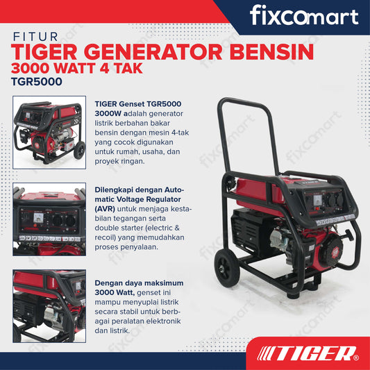 TIGER Genset TGR5000 3000W TGR 5000 Power Generator Bensin 3000 Watt 4 Tak