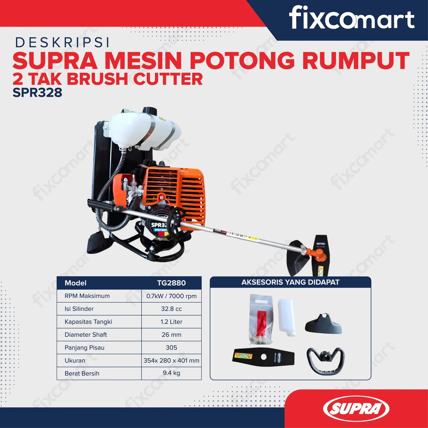 Supra SPR328 Mesin Potong Rumput 2 Tak Brush Cutter FIXCOMART