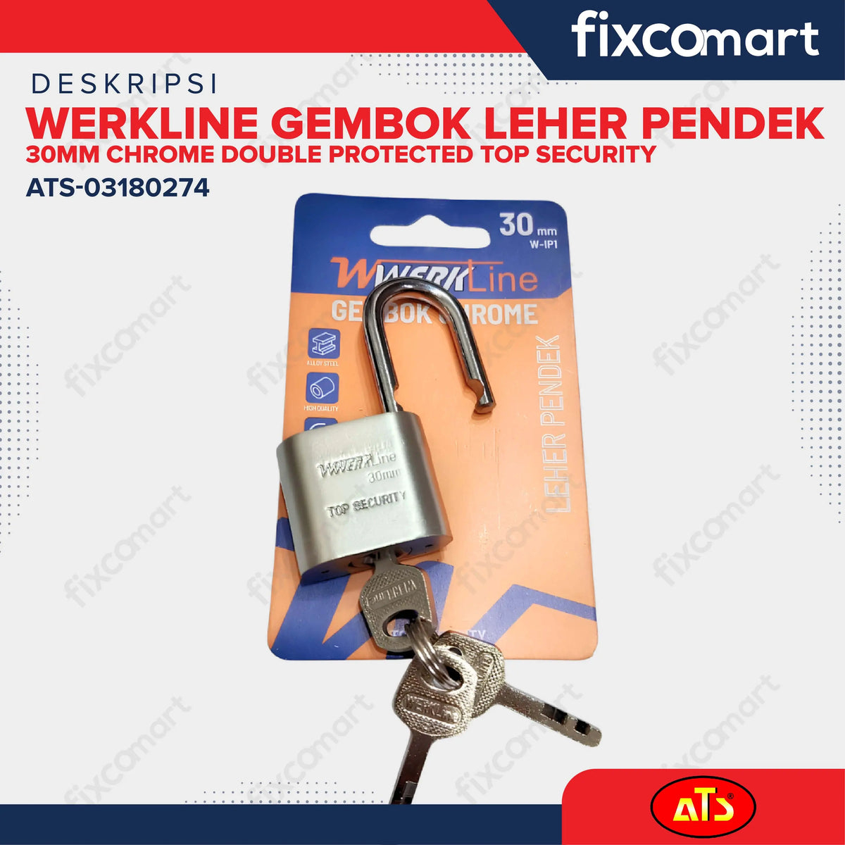 Gembok Werkline Leher Pendek 30mm Chrome Double Protected Top Security FIXCOMART