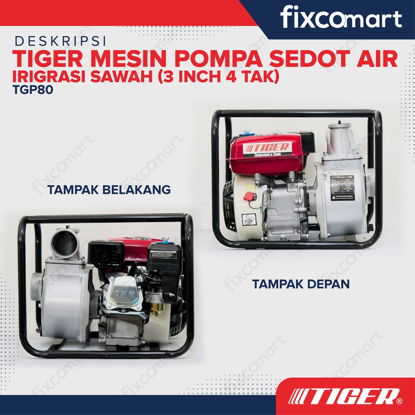 TIGER Waterpump TGP80 3 Inch 4 TAK / Mesin Pompa Sedot Air Irigrasi Sawah