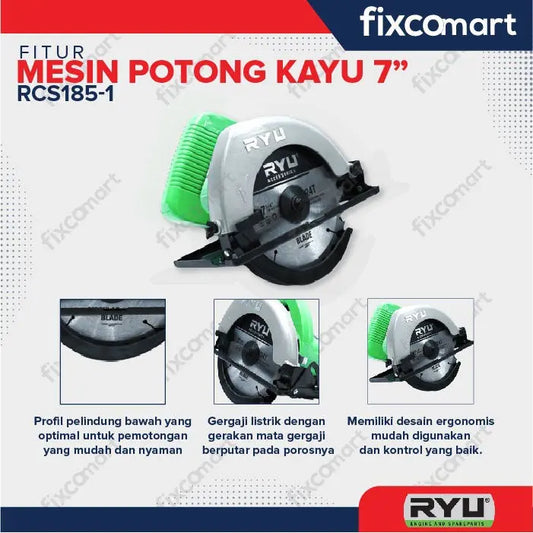 RYU Circular Saw / Mesin Potong Kayu 7 Inch RCS 185 FIXCOMART