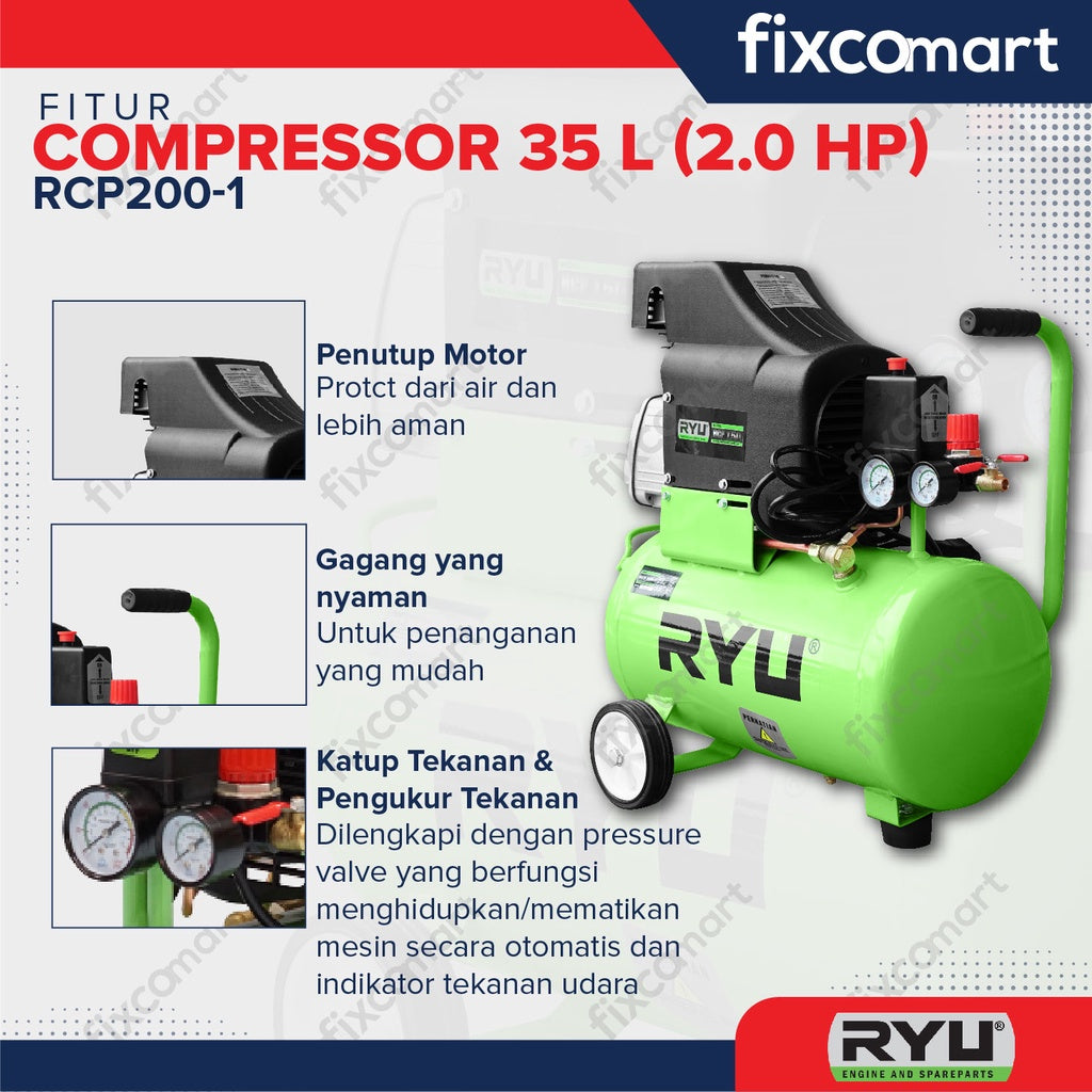 RYU Compressor RCP 200-1 / RYU Mesin Kompresor 2850 RPM 2 HP