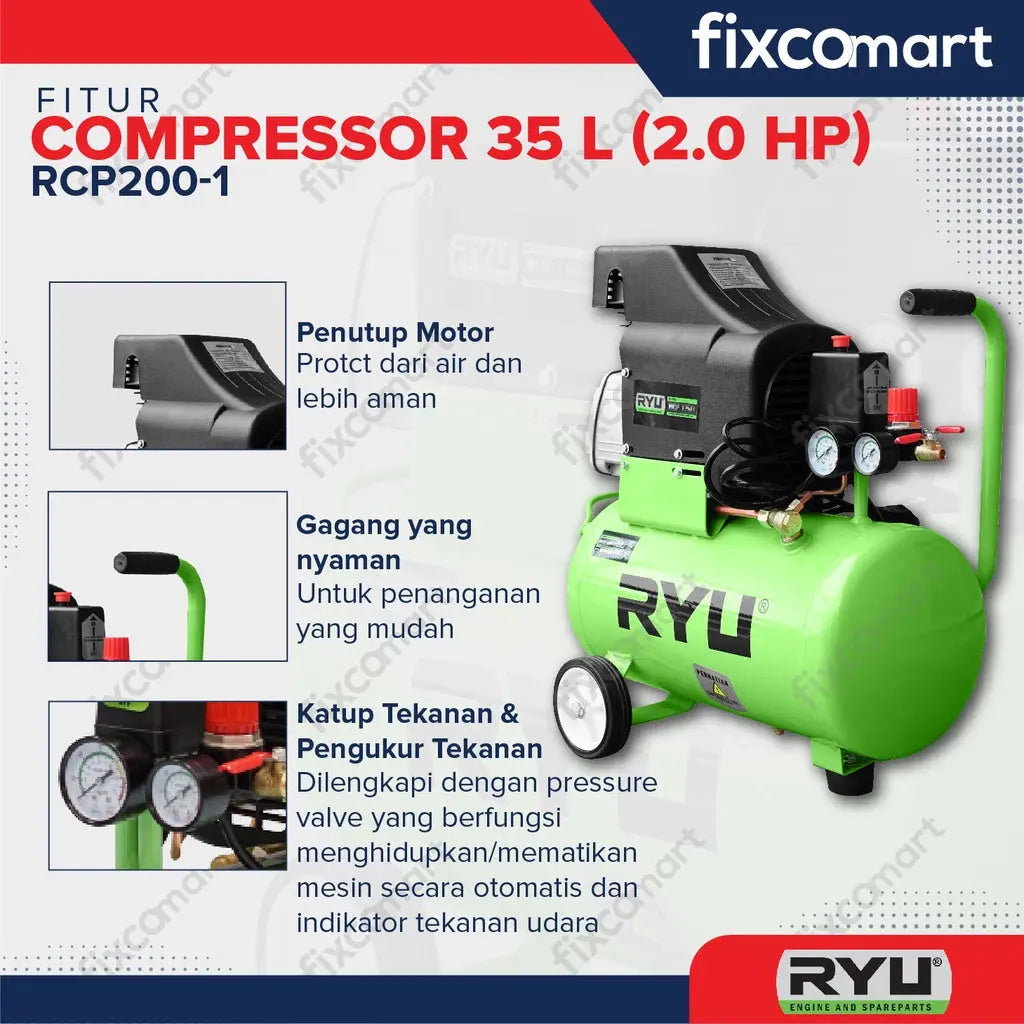Ryu Mesin Kompresor 2 Hp Rcp 200 Compressor 2850 Rpm FIXCOMART