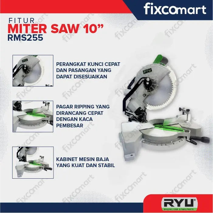 RYU Mesin Potong Aluminium Miter Saw Ryu Rms 255 10 Inchi FIXCOMART