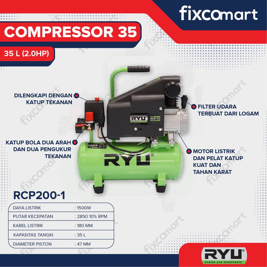 RYU Compressor RCP 200-1 / RYU Mesin Kompresor 2850 RPM 2 HP