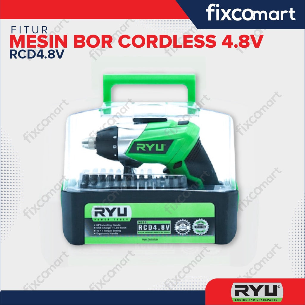 Ryu Cordless 4.8 V With Usb Charger / Ryu Mesin Bor Cordless 4.8 Volt Rcd4.8V/ Rcd 4.8 V